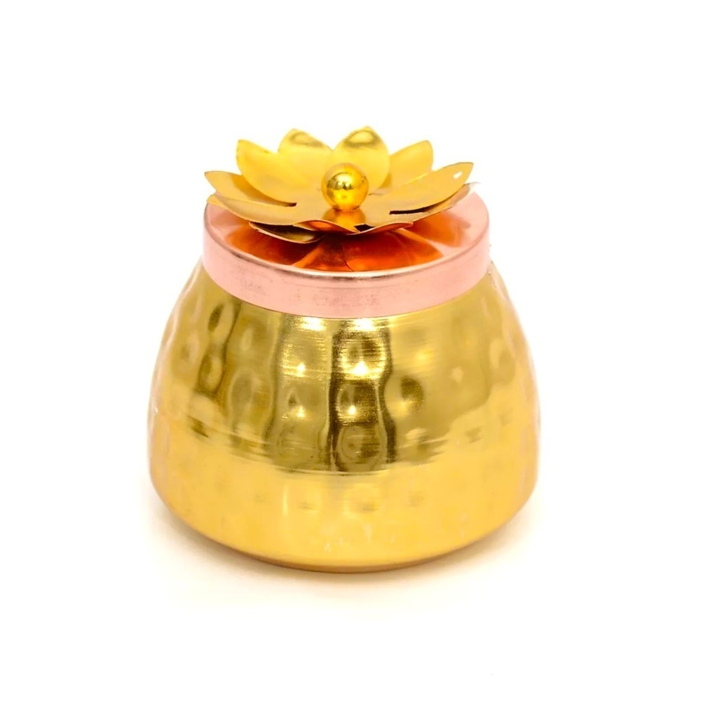 Copper Hammered Metal Jar with Flower top Box/Container/Chocolate/ Dry fruit Box